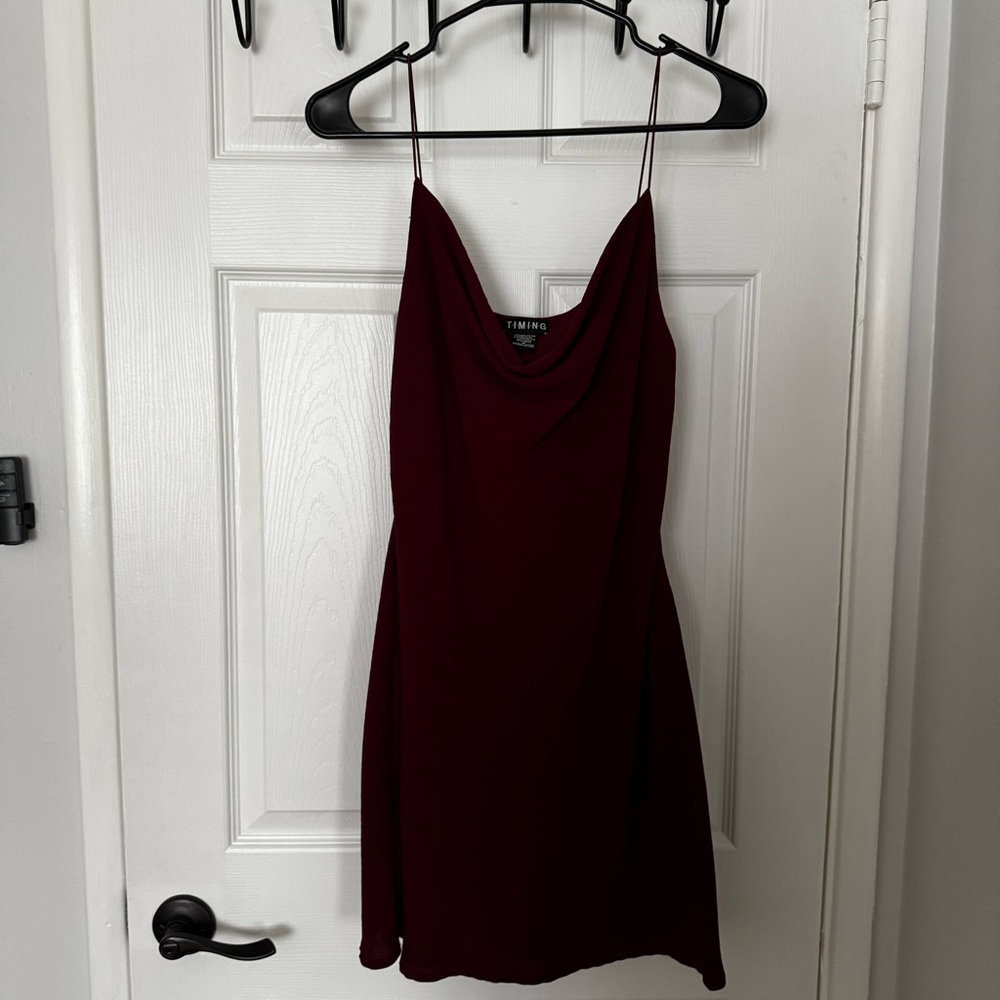 Timing Burgundy Mini Dress with Spaghetti Straps